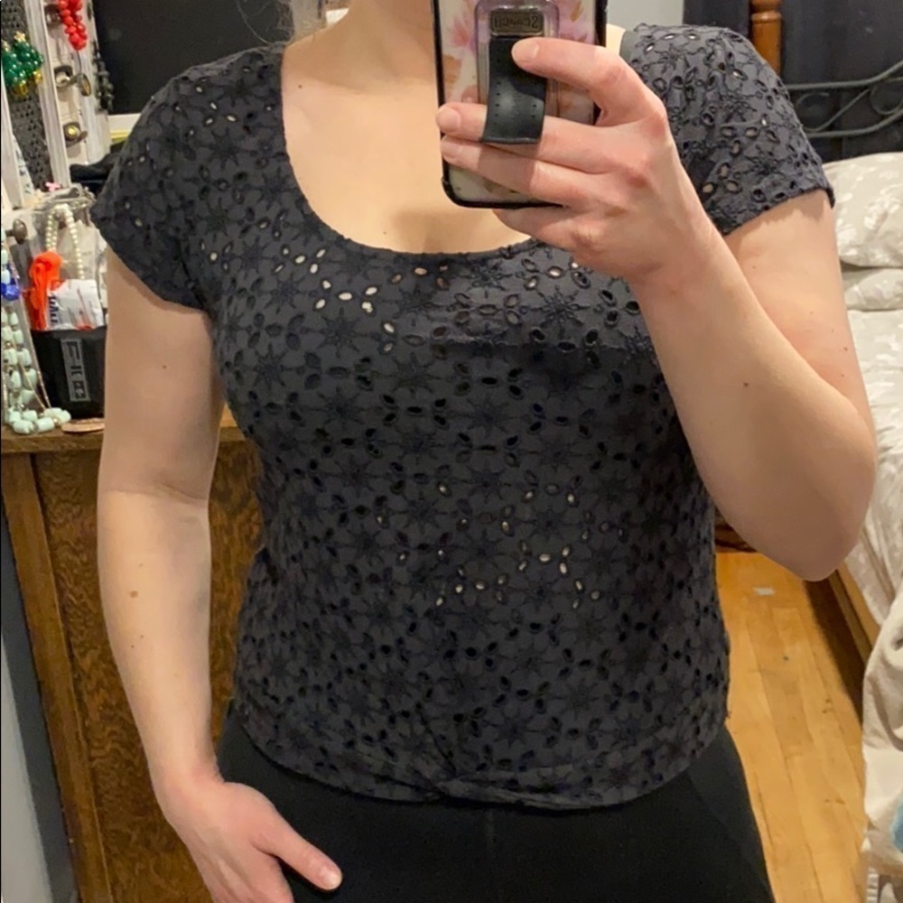 AEO sexy scoop gray crochet top EUC